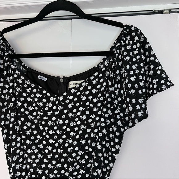 Black and White Small Floral Print Wide Leg Jumpsuit - Picture 4 of 11